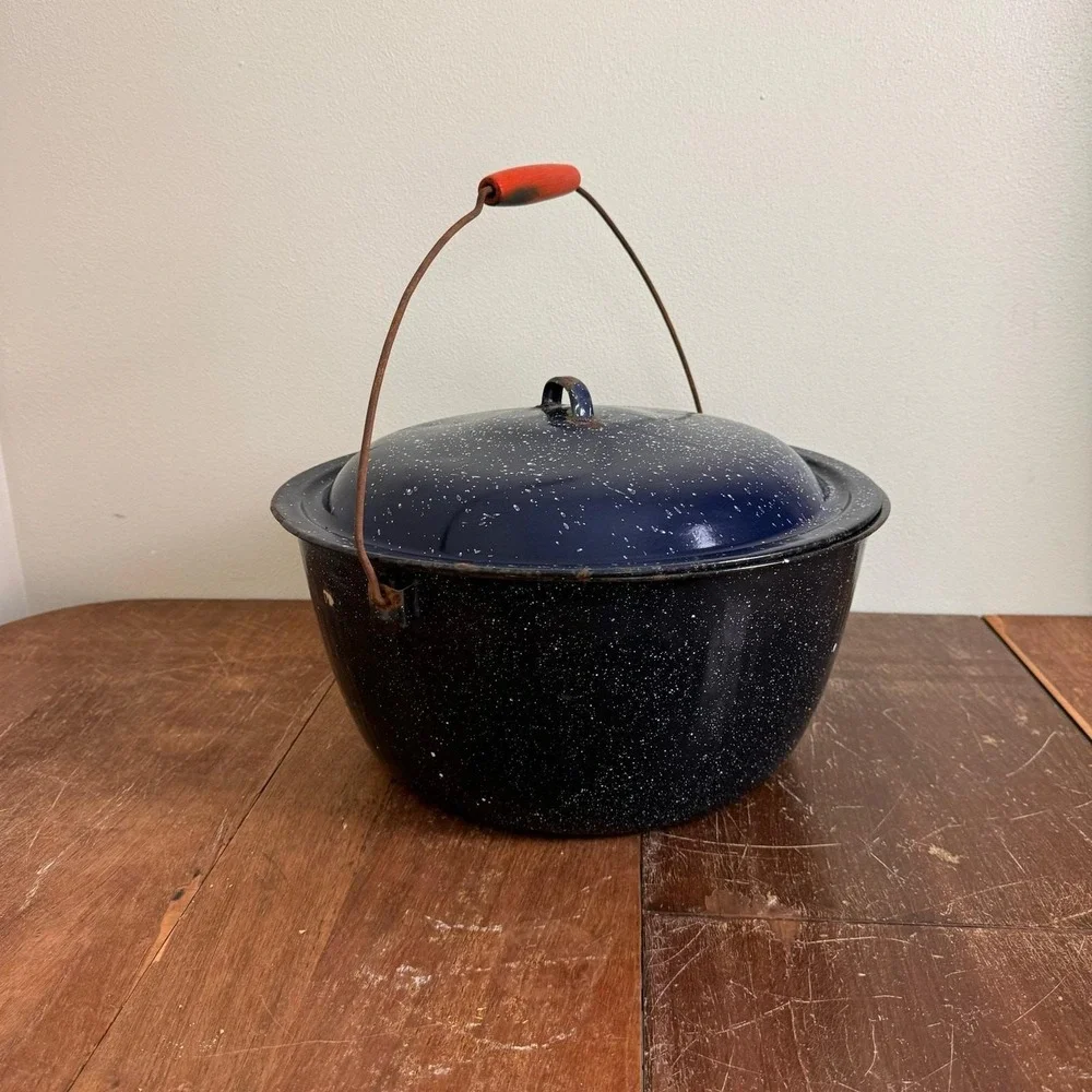 Vintage Graniteware Blue Speckled Cold Packer Water Canning‎ Pot & Lid